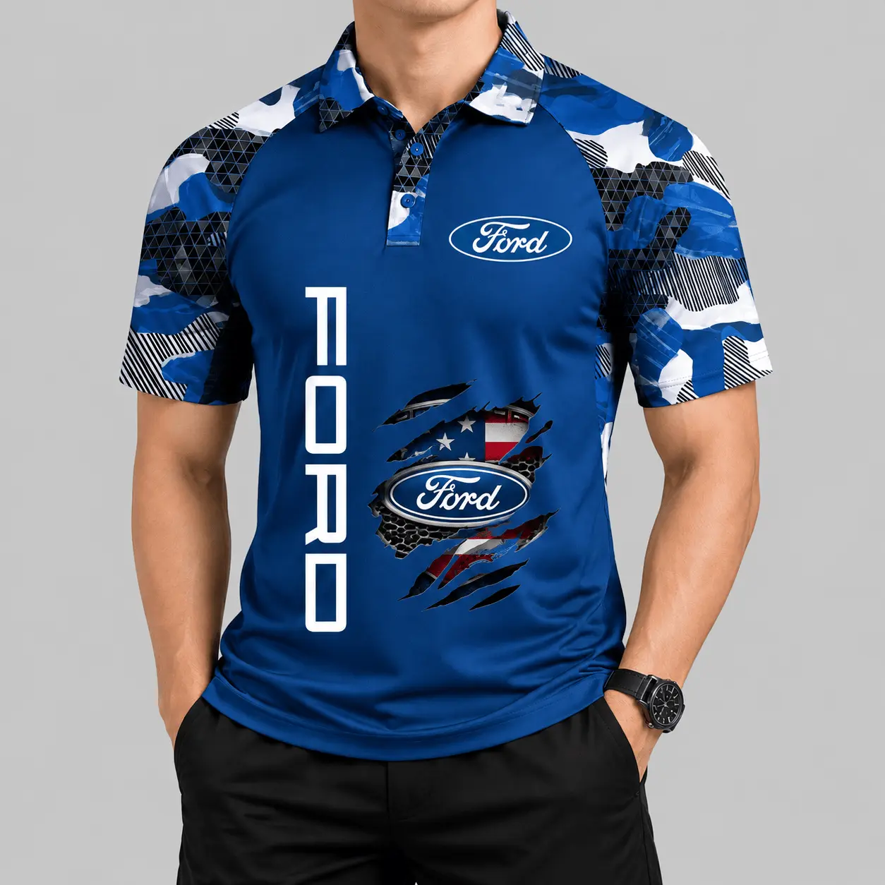 Ford | Olive Camo Raglan Sleeve Polo