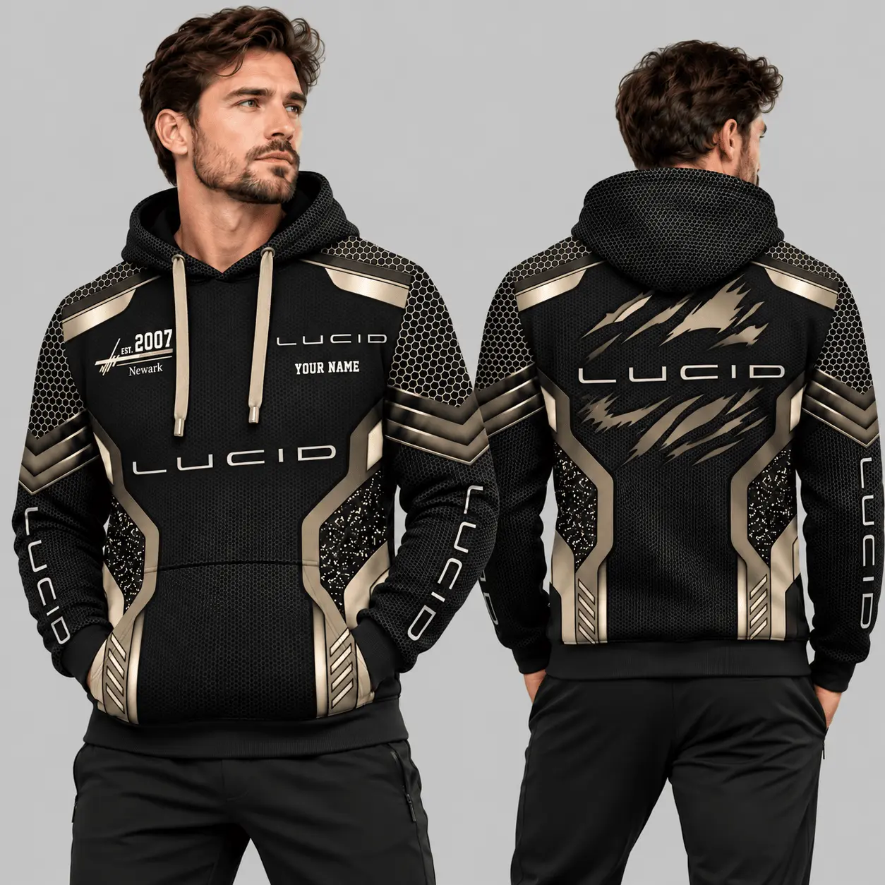 Lucid | Black Silver Honeycomb Armor Hoodie