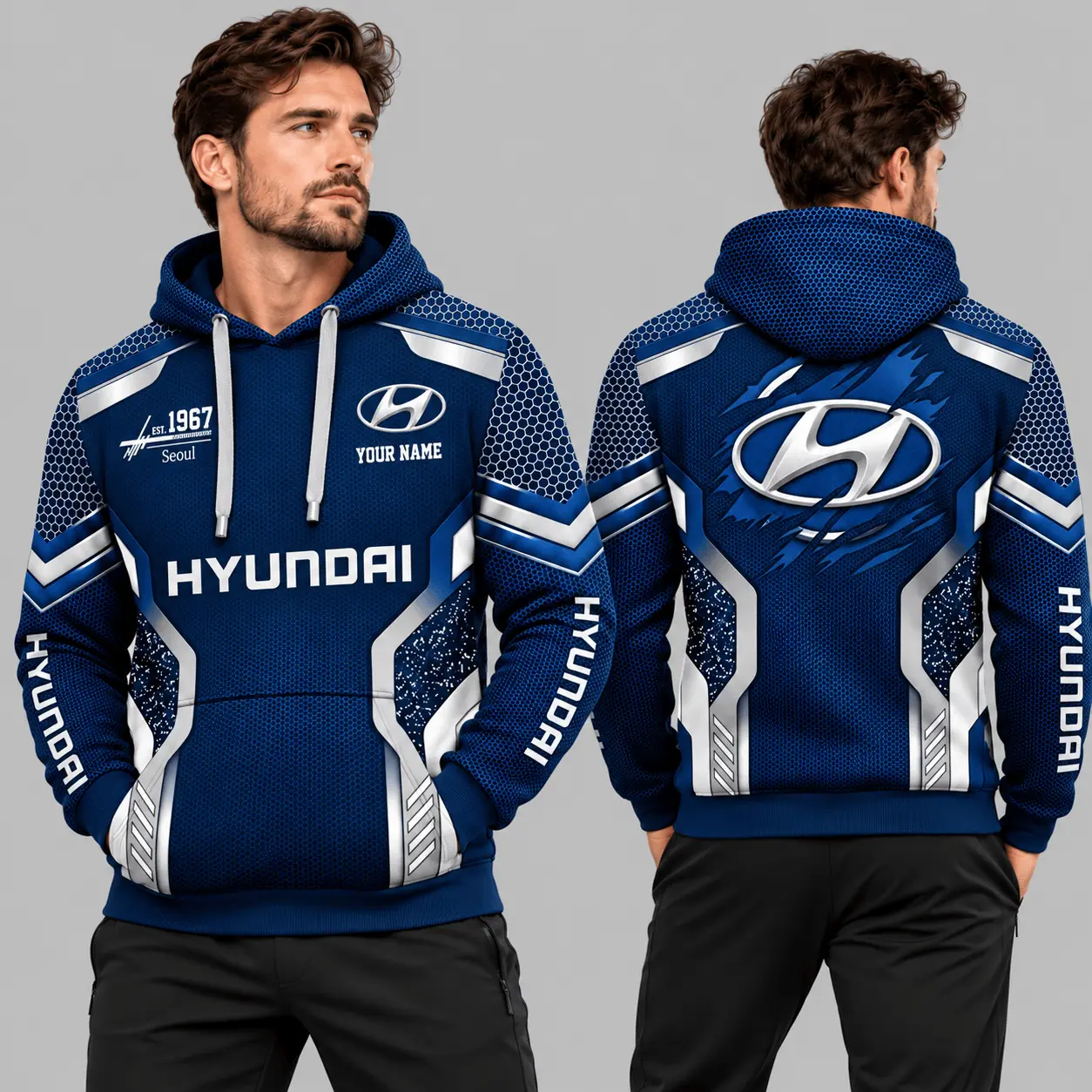 Hyundai | Black Silver Honeycomb Armor Hoodie
