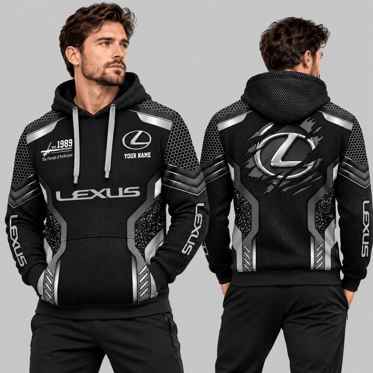 Lexus | Black Silver Honeycomb Armor Hoodie