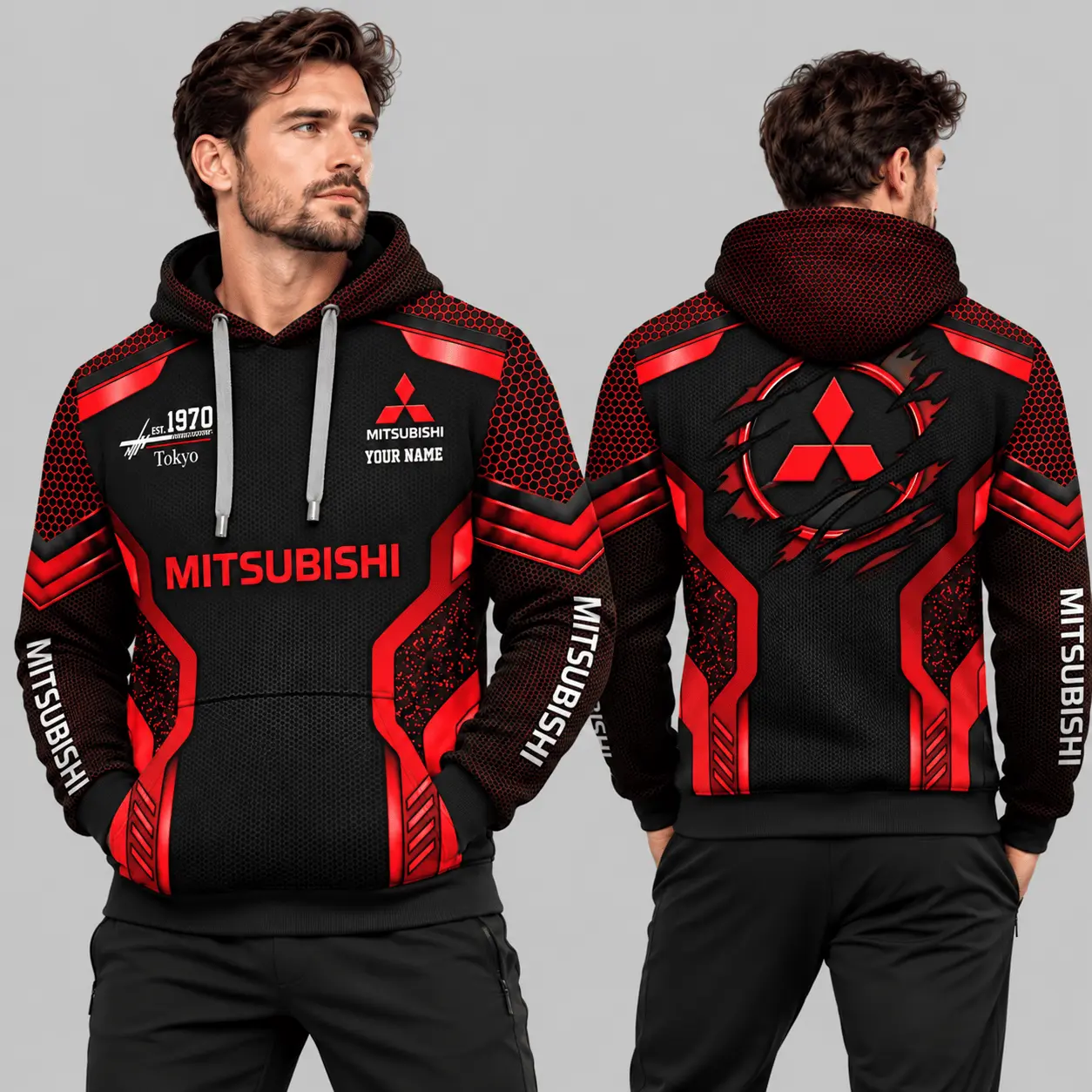 Mitsubishi | Black Silver Honeycomb Armor Hoodie
