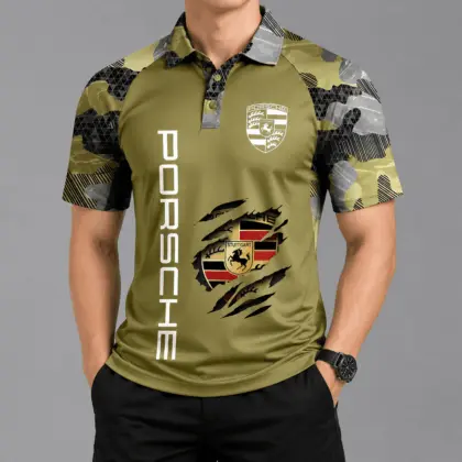Porsche | Olive Camo Raglan Sleeve Polo