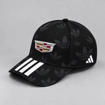 Cadillac | All Over Monogram Print Three Stripe Adjustable Baseball Cap
