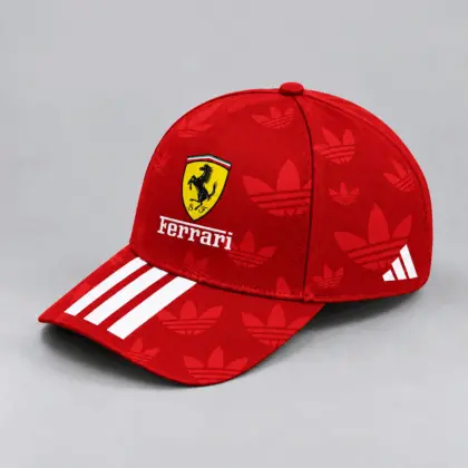 Ferrari | All Over Monogram Print Three Stripe Adjustable Baseball Cap