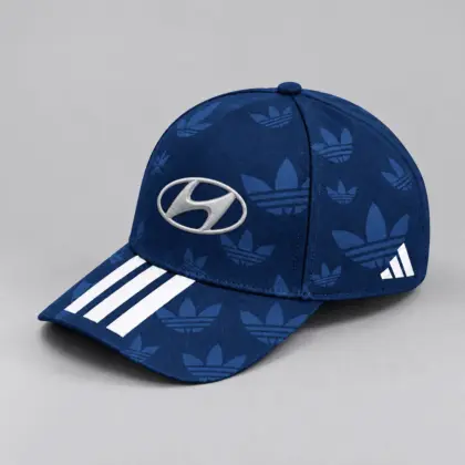Hyundai | All Over Monogram Print Three Stripe Adjustable Baseball Cap