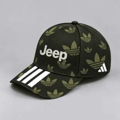 Jeep | All Over Monogram Print Three Stripe Adjustable Baseball Cap