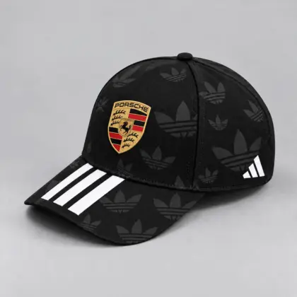 Porsche | All Over Monogram Print Three Stripe Adjustable Baseball Cap