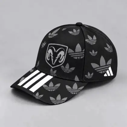 Ram | All Over Monogram Print Three Stripe Adjustable Baseball Cap