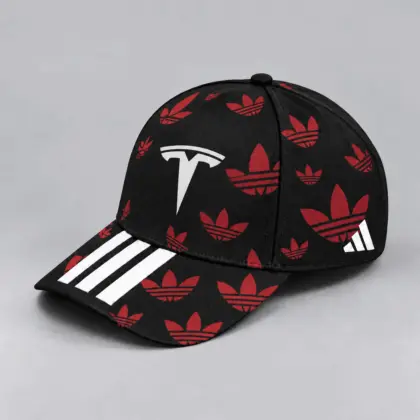 Tesla | All Over Monogram Print Three Stripe Adjustable Baseball Cap