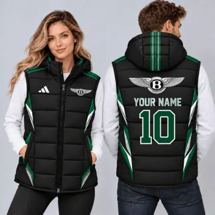 Bentley | Sporty Geometric Colorblock Personalized Name Number Hooded Puffer Vest