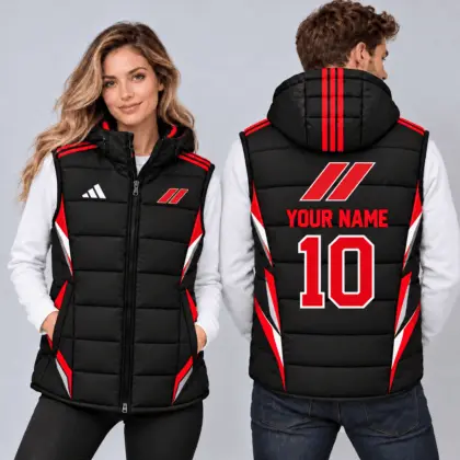 Dodge | Sporty Geometric Colorblock Personalized Name Number Hooded Puffer Vest