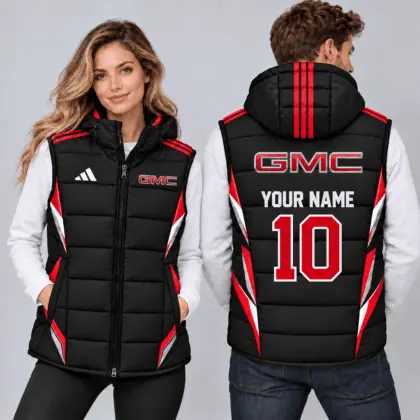 Gmc | Sporty Geometric Colorblock Personalized Name Number Hooded Puffer Vest
