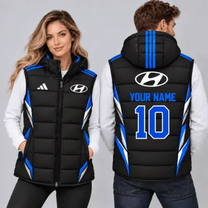 Hyundai | Sporty Geometric Colorblock Personalized Name Number Hooded Puffer Vest