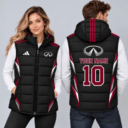 Infiniti | Sporty Geometric Colorblock Personalized Name Number Hooded Puffer Vest