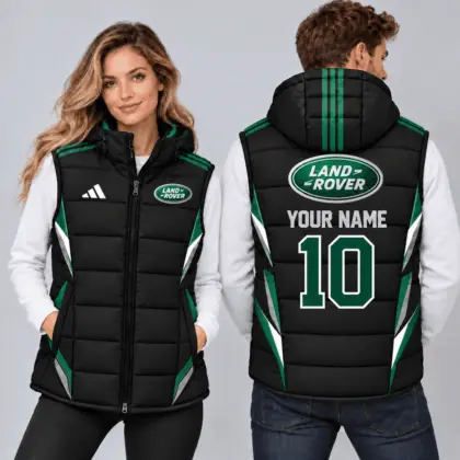 Land Rover | Sporty Geometric Colorblock Personalized Name Number Hooded Puffer Vest