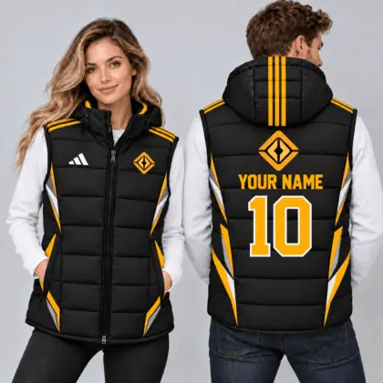 Renault | Sporty Geometric Colorblock Personalized Name Number Hooded Puffer Vest