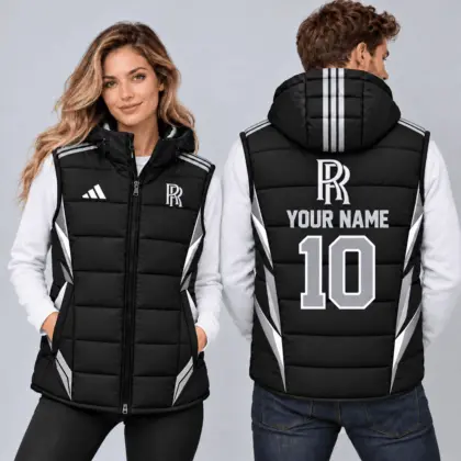 Rolls-royce | Sporty Geometric Colorblock Personalized Name Number Hooded Puffer Vest