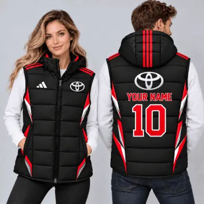 Toyota | Sporty Geometric Colorblock Personalized Name Number Hooded Puffer Vest