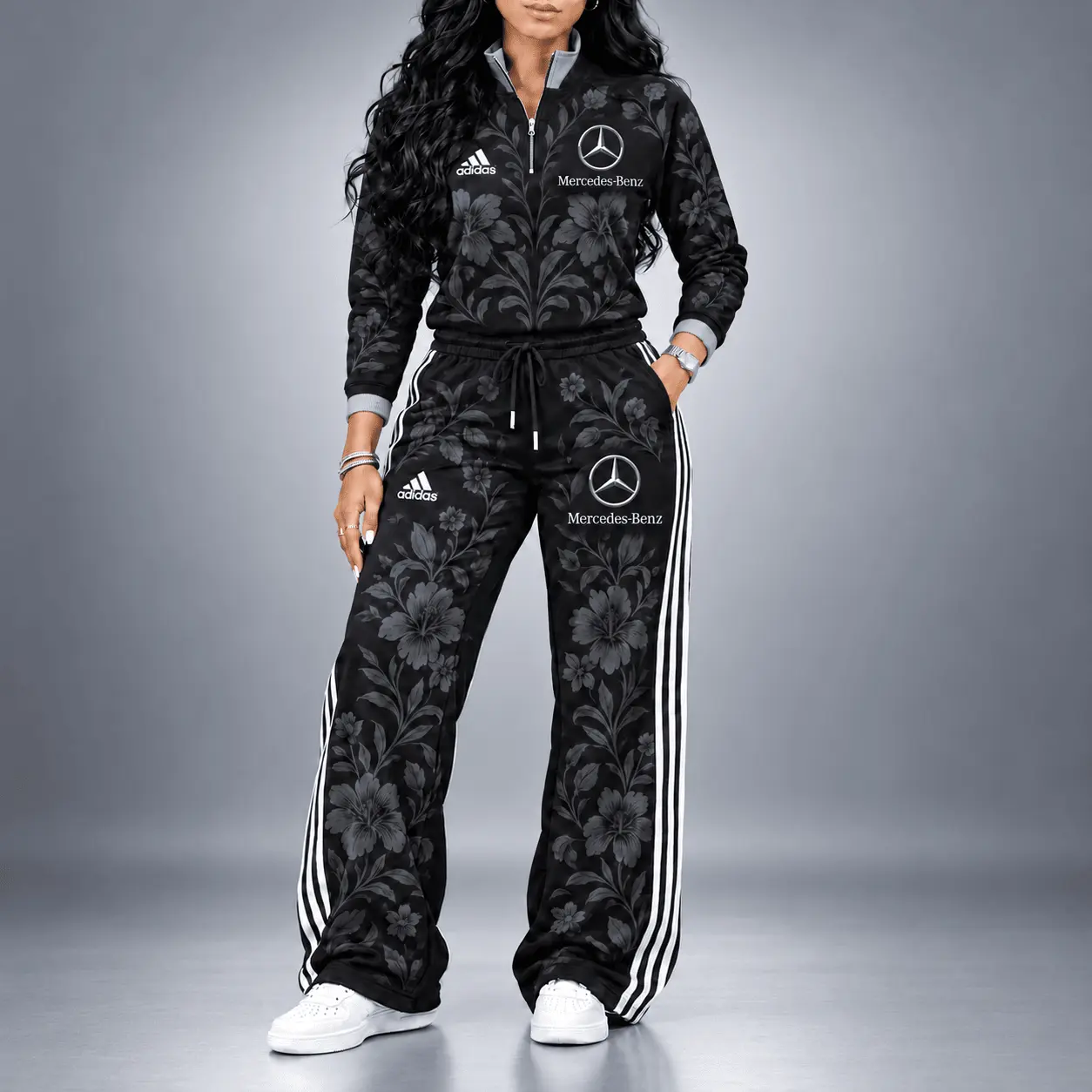 Mercedes-Benz | Floral Side-Stripe Quarter-Zip + Pants