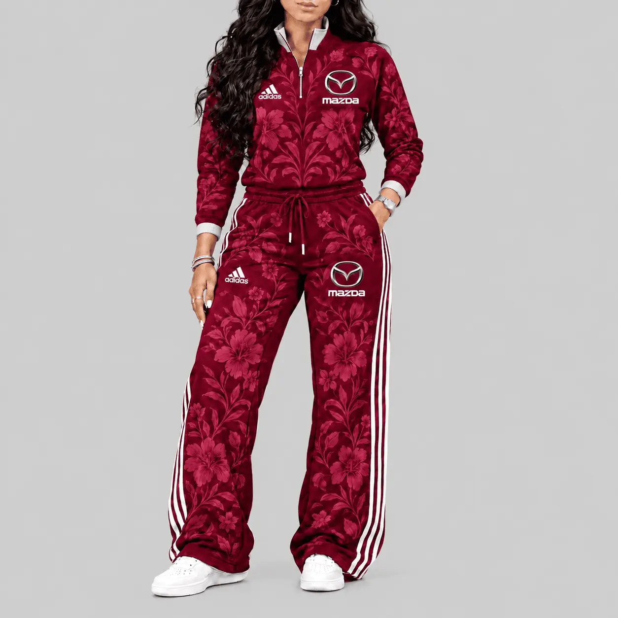 Mazda | Floral Side-Stripe Quarter-Zip + Pants