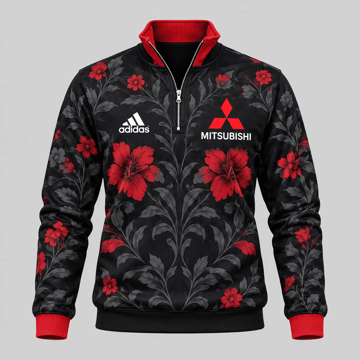 Mitsubishi | Floral Side-Stripe Quarter-Zip + Pants - Quarter-Zip Pullover
