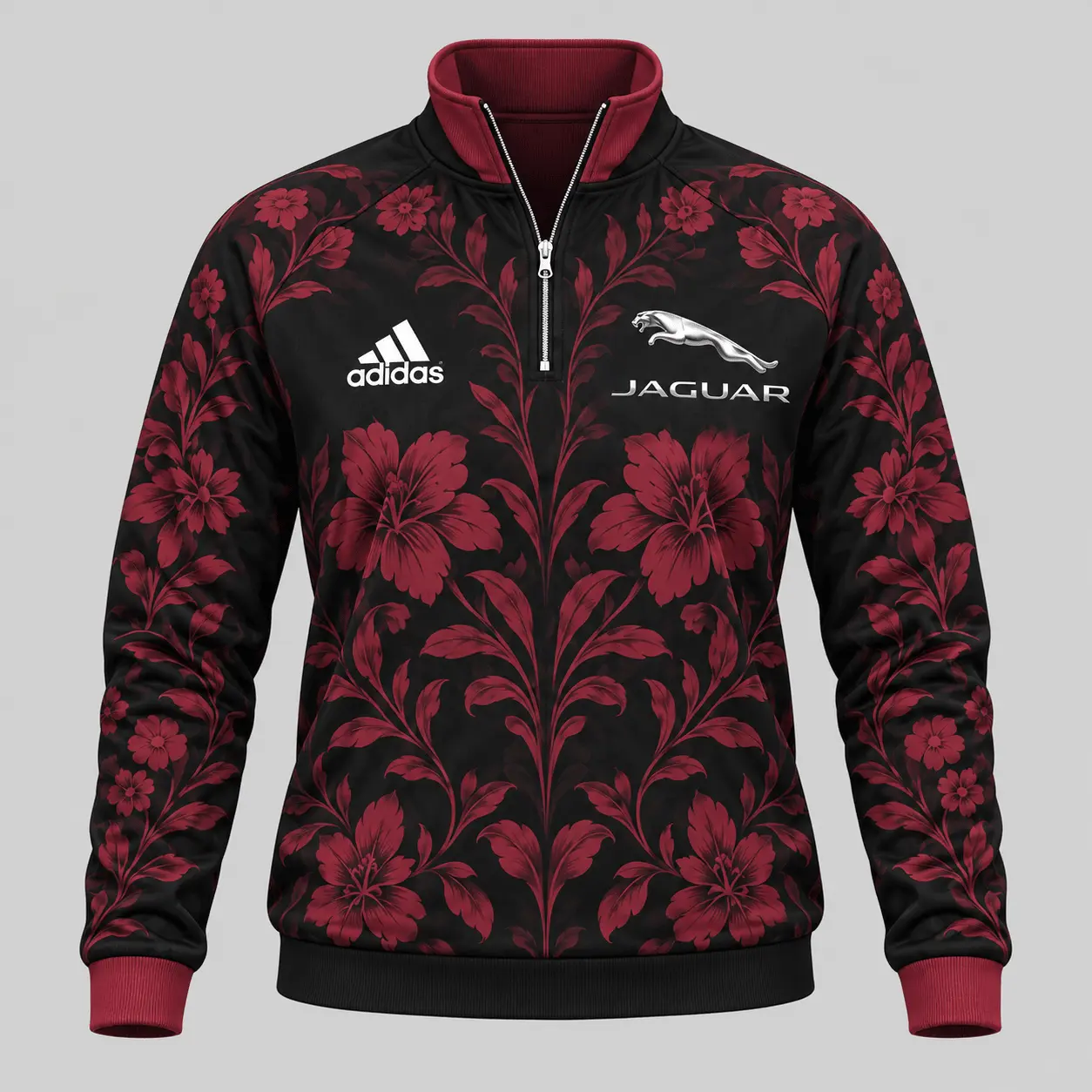Jaguar | Floral Side-Stripe Quarter-Zip + Pants - Quarter-Zip Pullover