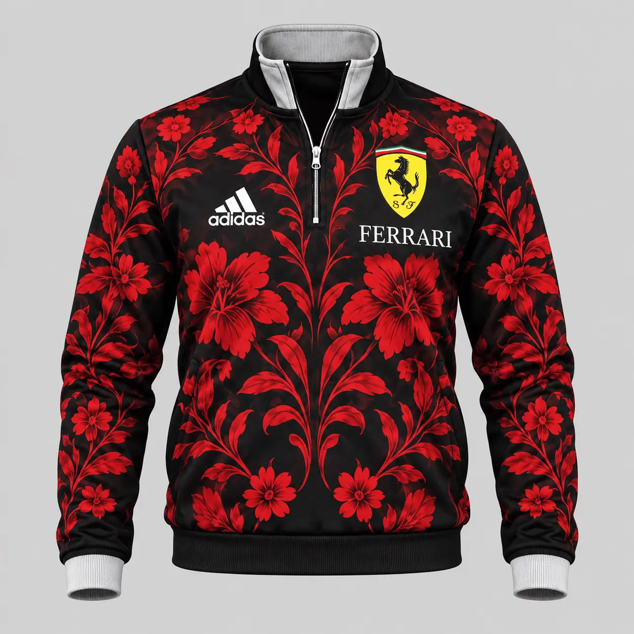Ferrari | Floral Side-Stripe Quarter-Zip + Pants - Quarter-Zip Pullover