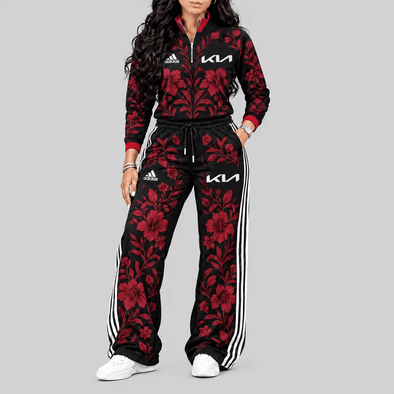 Kia | Floral Side-Stripe Quarter-Zip + Pants