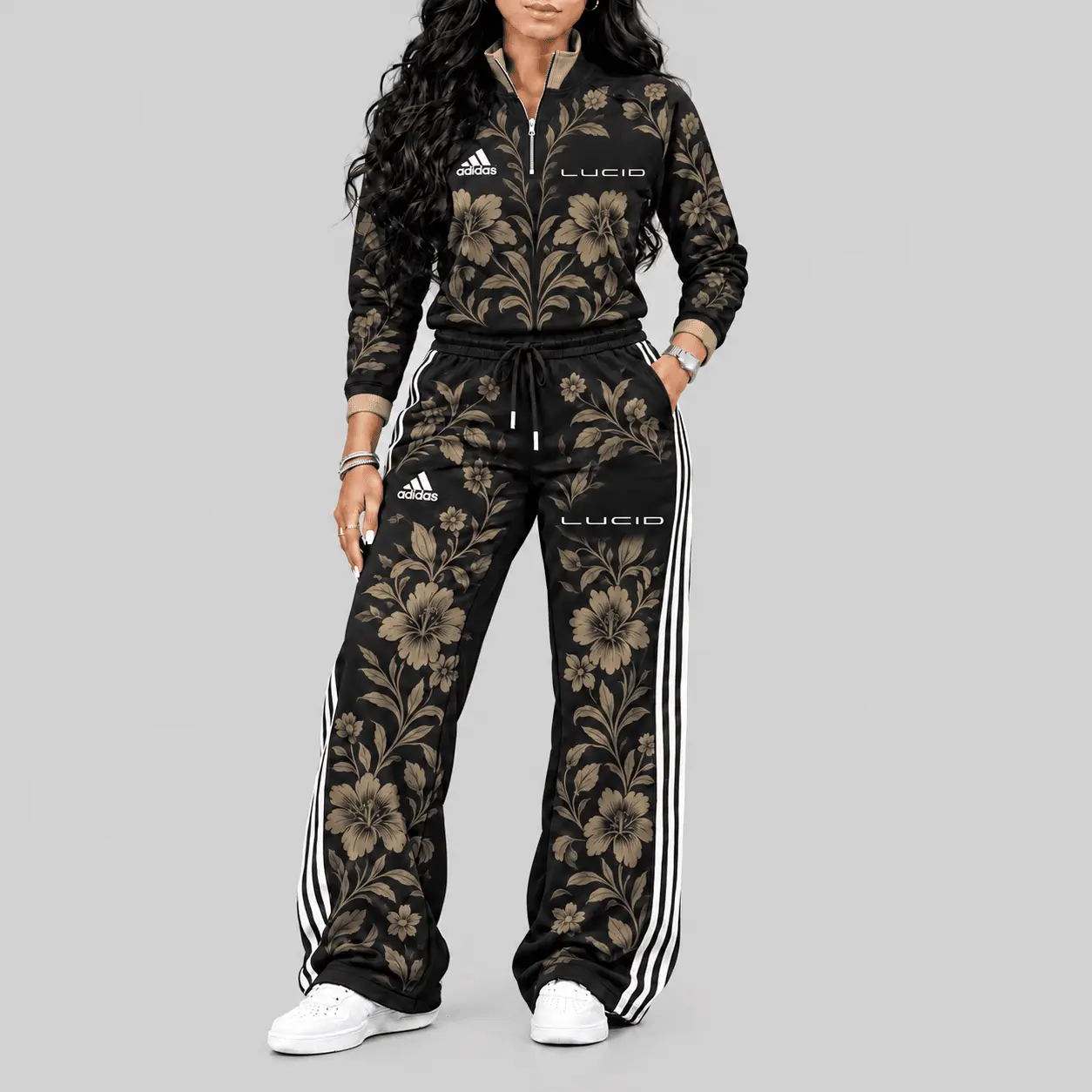 Lucid | Floral Side-Stripe Quarter-Zip + Pants
