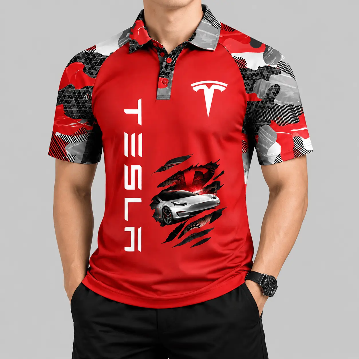 Tesla | Camouflage Raglan Claw Graphic Polo