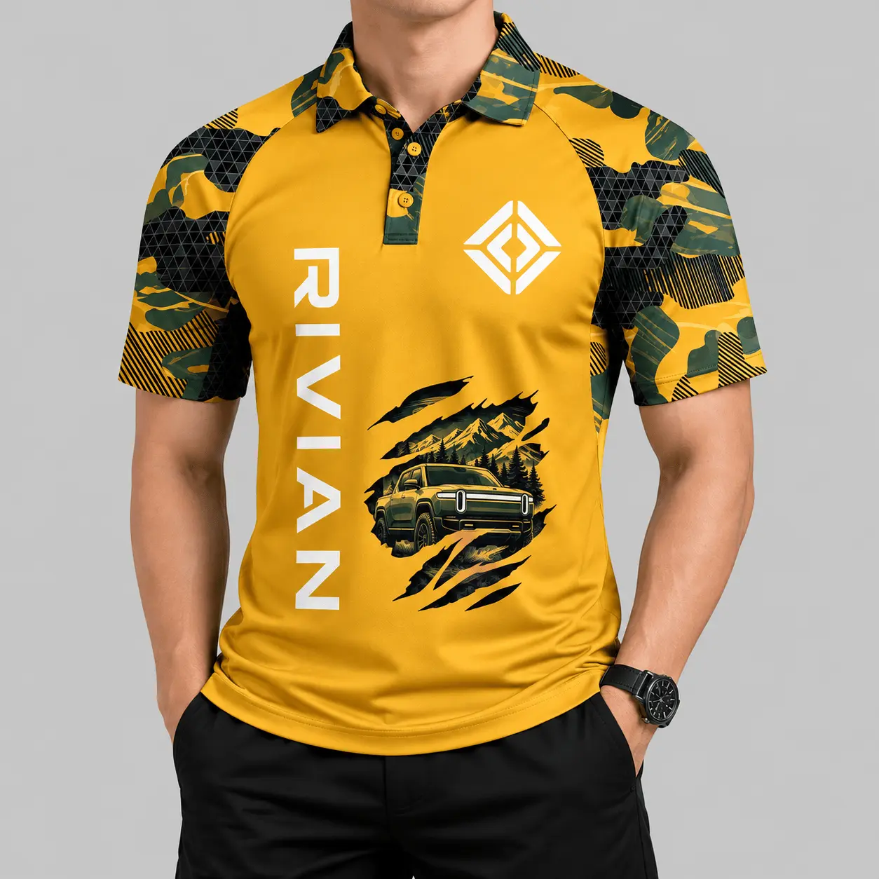 Rivian | Camouflage Raglan Claw Graphic Polo