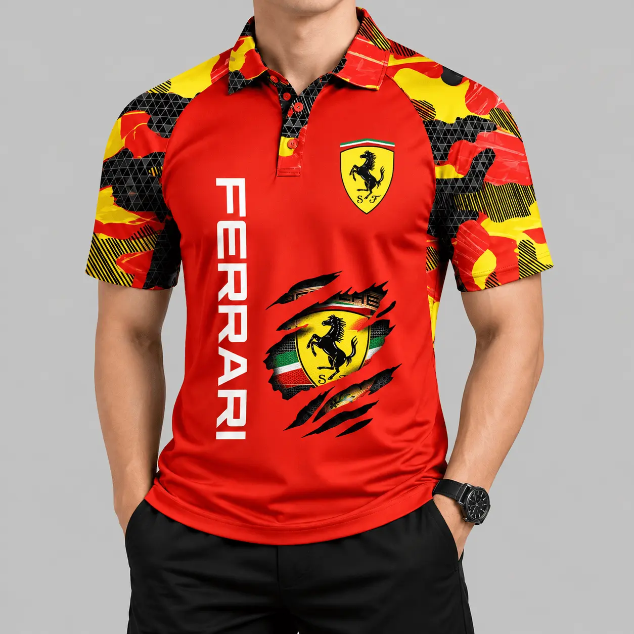 Ferrari | Camouflage Raglan Claw Graphic Polo