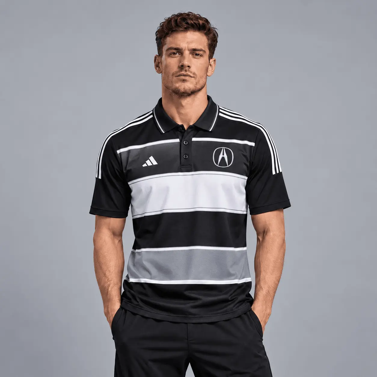 Acura | Heritage Broad Stripe Three Stripe Short Sleeve Athletic Polo Shirt