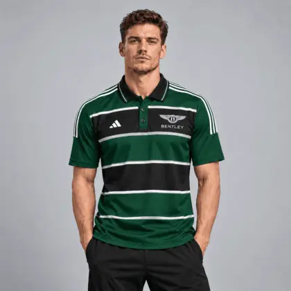 Bentley | Heritage Broad Stripe Three Stripe Short Sleeve Athletic Polo Shirt