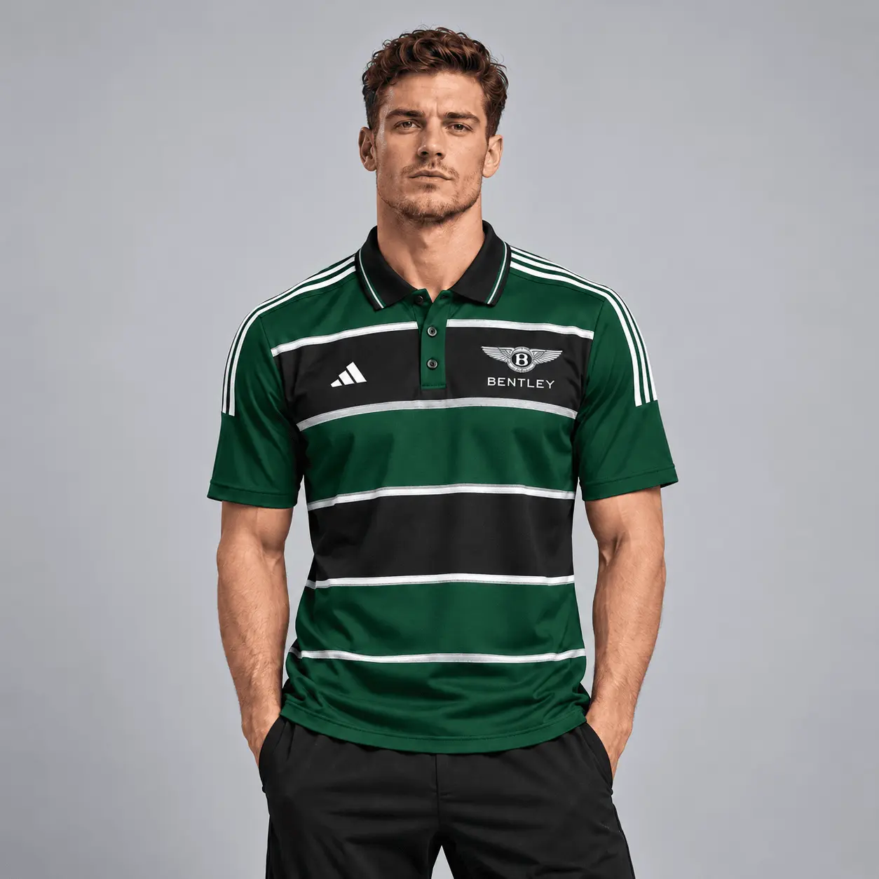 Bentley | Heritage Broad Stripe Three Stripe Short Sleeve Athletic Polo Shirt