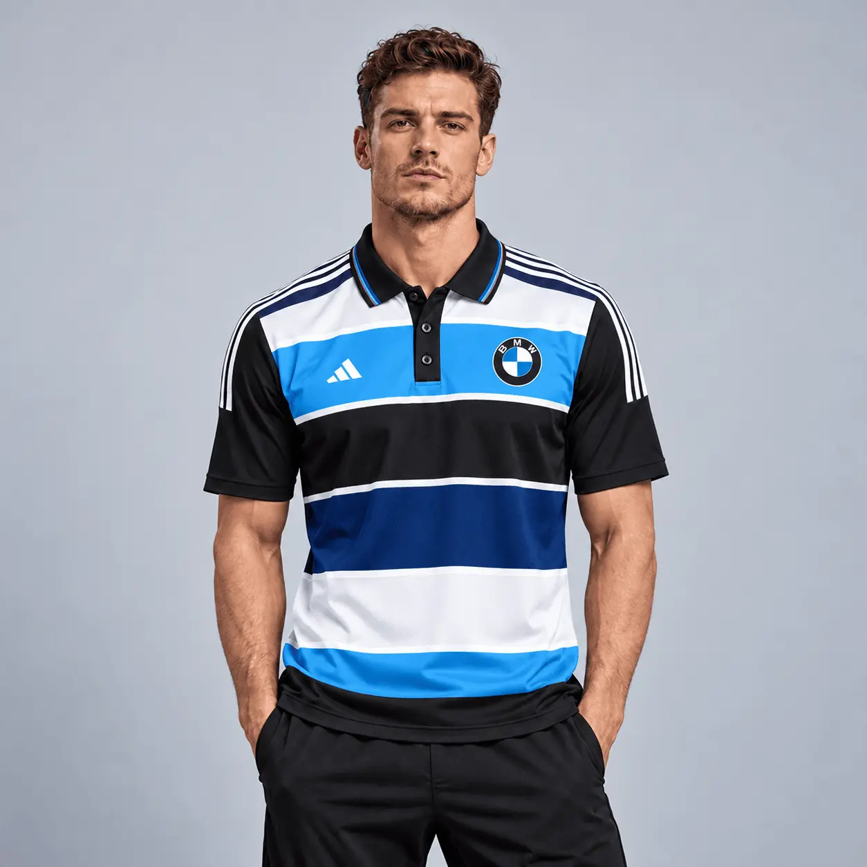 Bmw | Heritage Broad Stripe Three Stripe Short Sleeve Athletic Polo Shirt