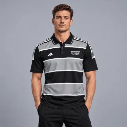 Cadillac | Heritage Broad Stripe Three Stripe Short Sleeve Athletic Polo Shirt