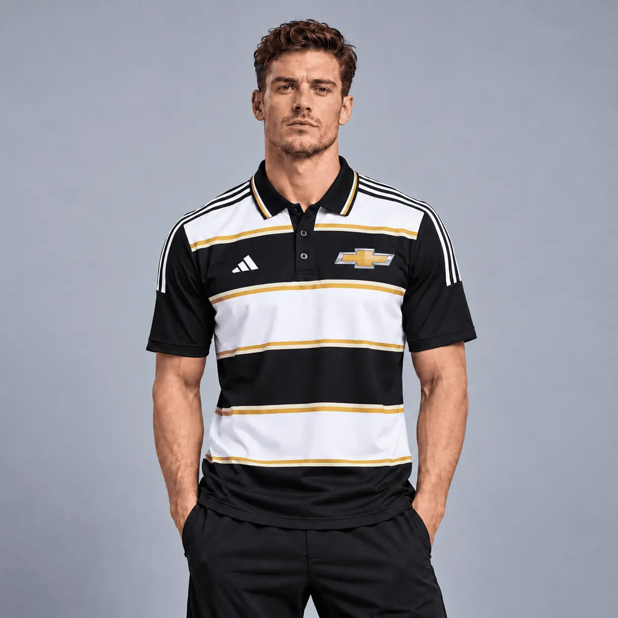 Chevrolet | Heritage Broad Stripe Three Stripe Short Sleeve Athletic Polo Shirt