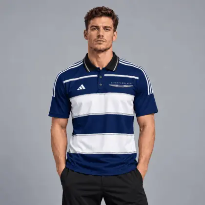 Chrysler | Heritage Broad Stripe Three Stripe Short Sleeve Athletic Polo Shirt