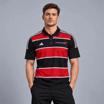 Dodge | Heritage Broad Stripe Three Stripe Short Sleeve Athletic Polo Shirt