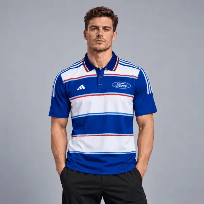 Ford | Heritage Broad Stripe Three Stripe Short Sleeve Athletic Polo Shirt