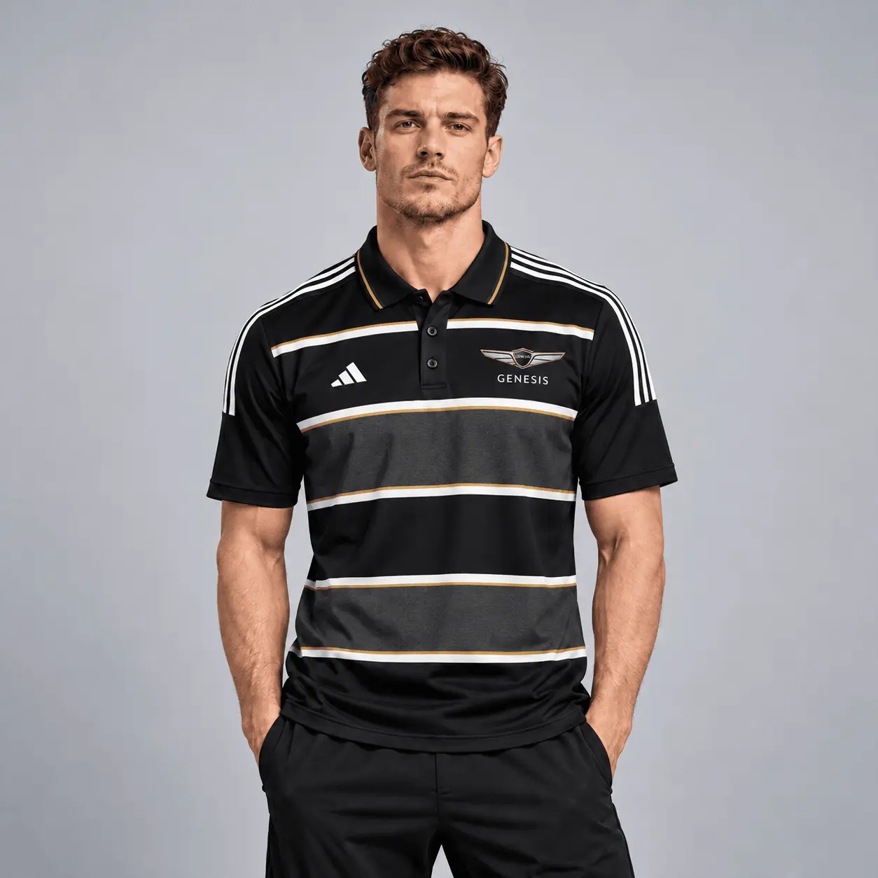 Genesis | Heritage Broad Stripe Three Stripe Short Sleeve Athletic Polo Shirt