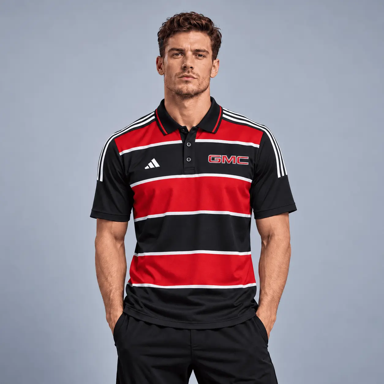Gmc | Heritage Broad Stripe Three Stripe Short Sleeve Athletic Polo Shirt