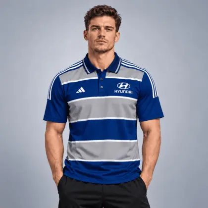Hyundai | Heritage Broad Stripe Three Stripe Short Sleeve Athletic Polo Shirt