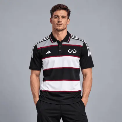 Infiniti | Heritage Broad Stripe Three Stripe Short Sleeve Athletic Polo Shirt