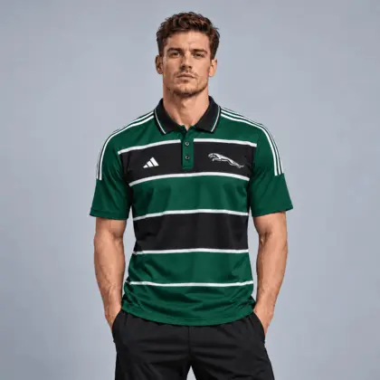 Jaguar | Heritage Broad Stripe Three Stripe Short Sleeve Athletic Polo Shirt