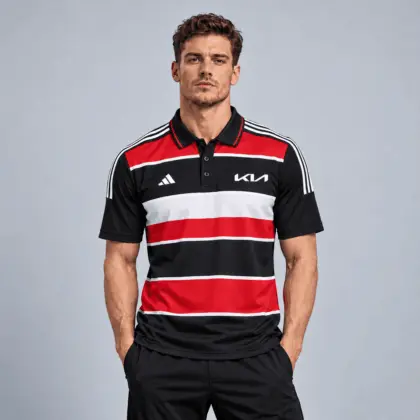 Kia | Heritage Broad Stripe Three Stripe Short Sleeve Athletic Polo Shirt