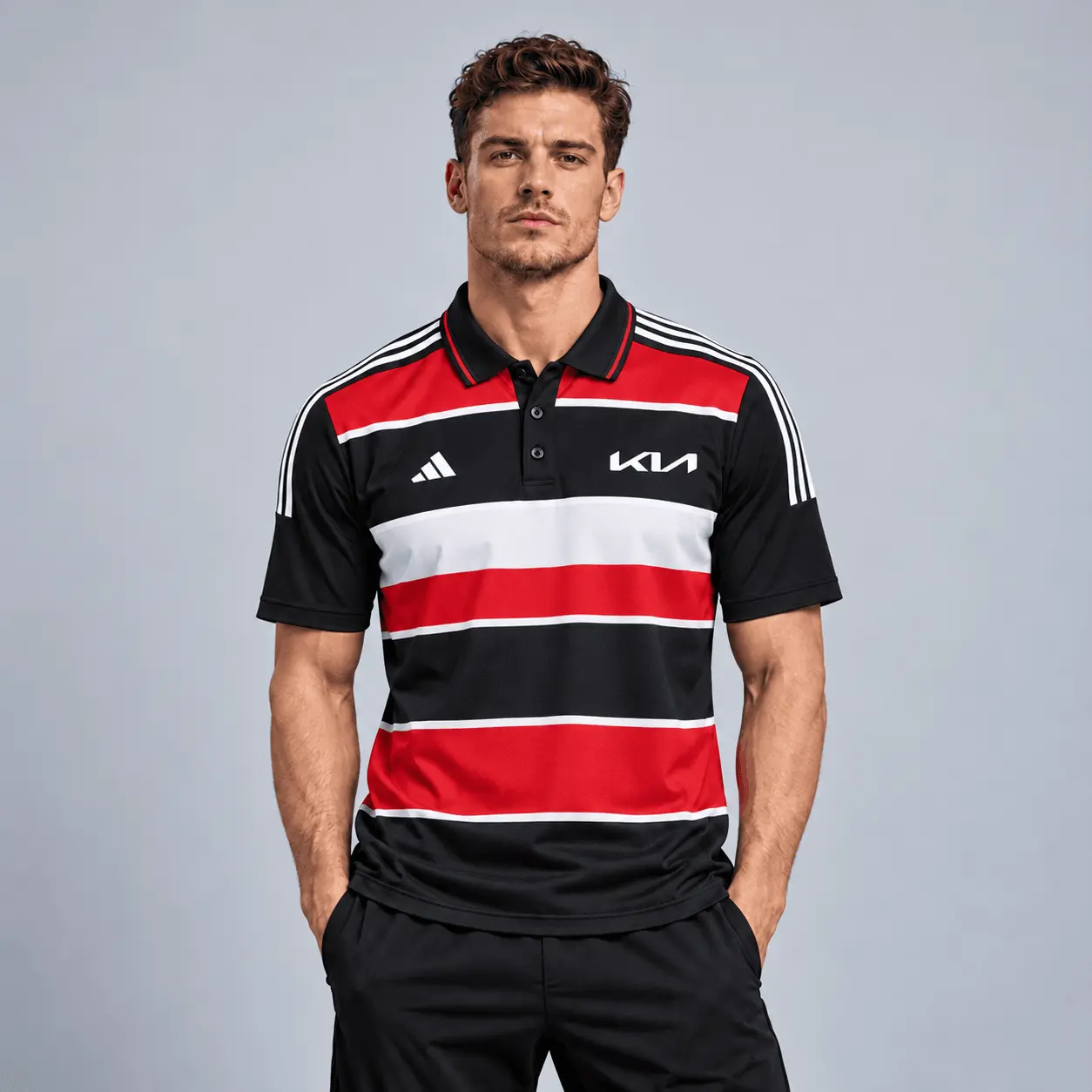 Kia | Heritage Broad Stripe Three Stripe Short Sleeve Athletic Polo Shirt