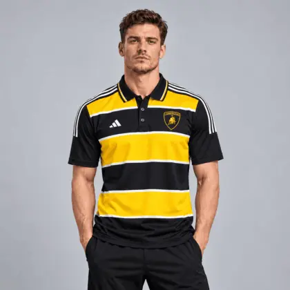 Lamborghini | Heritage Broad Stripe Three Stripe Short Sleeve Athletic Polo Shirt