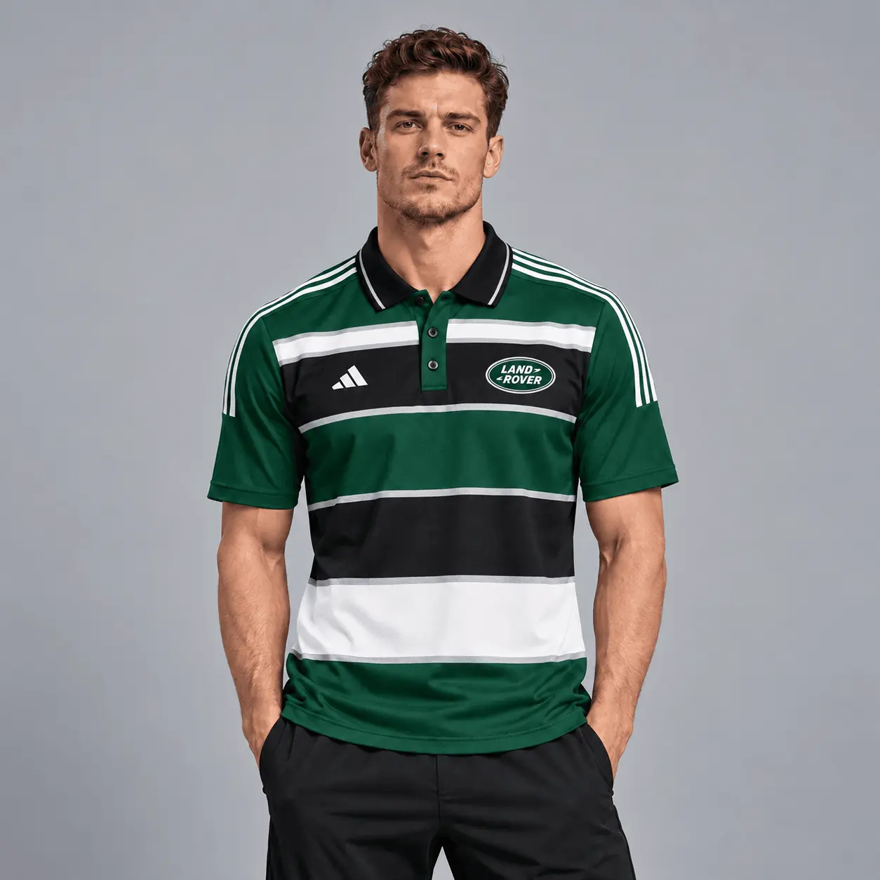 Land Rover | Heritage Broad Stripe Three Stripe Short Sleeve Athletic Polo Shirt